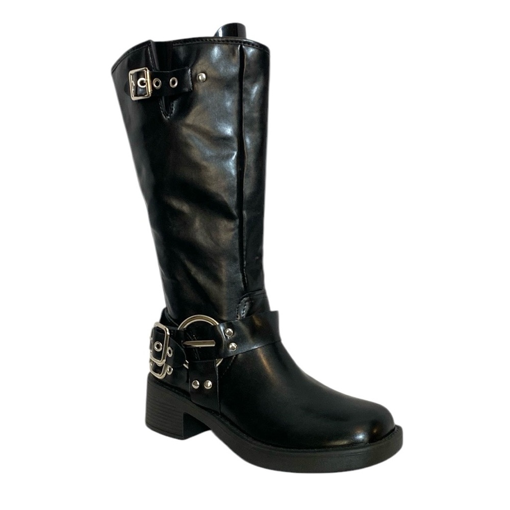 Black Faux Leather Motorcycle Boots 7